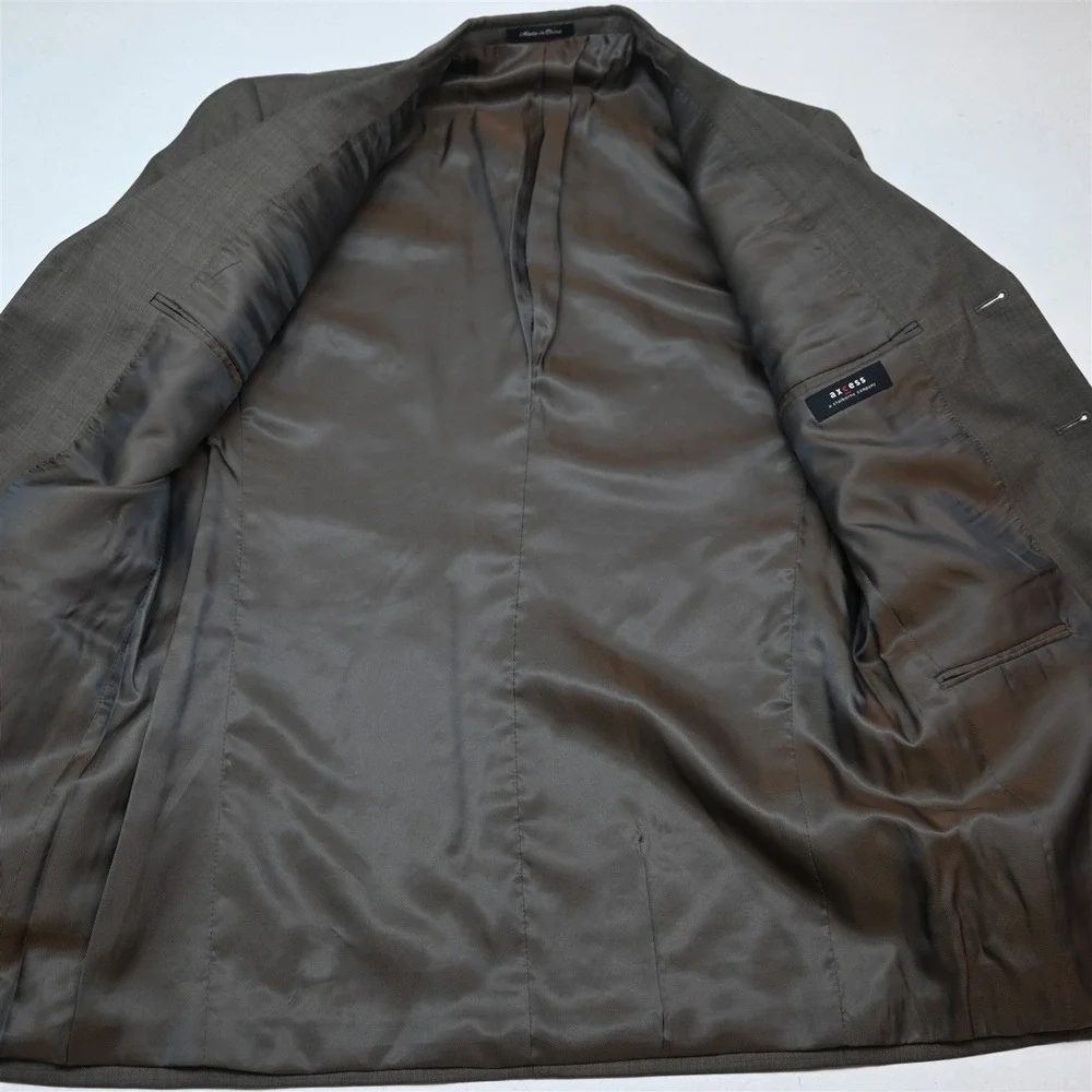Vty Y2K 2000s Boxy 38R 32x30 Brown Sharkskin 100% Wool Mens Jacket Pants Suit